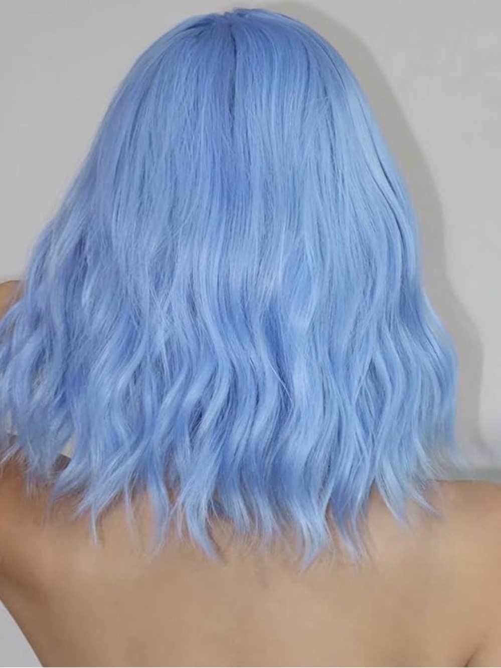 Light Blue Wavy Synthetic Wig with Bangs - Picture 2 of 4